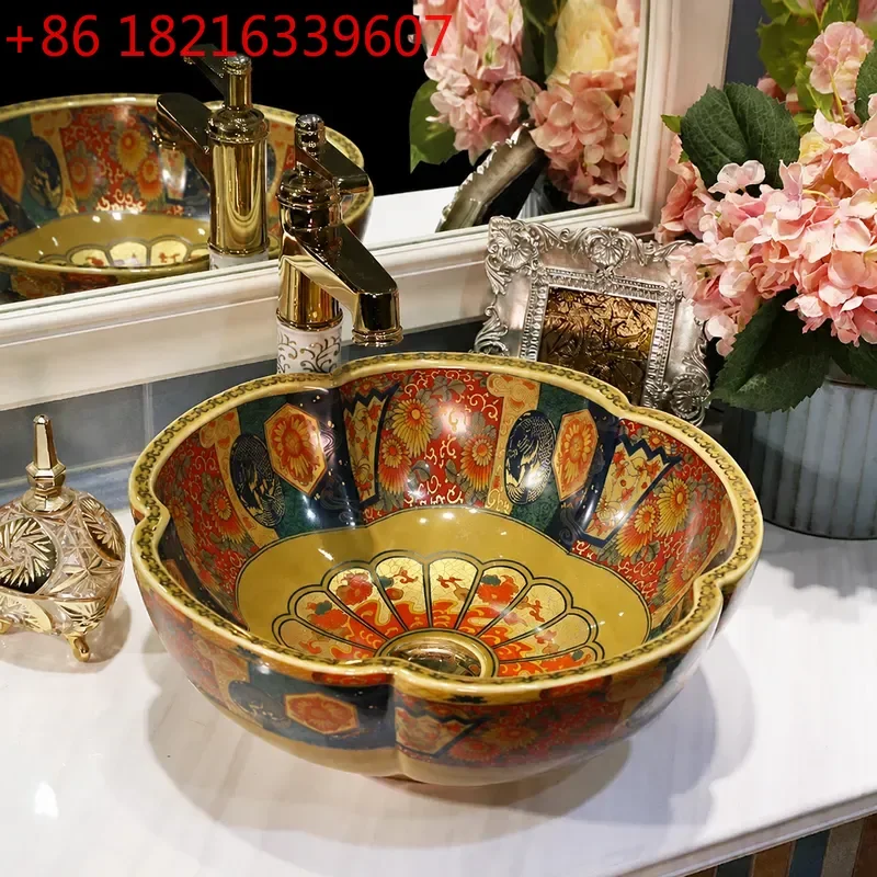YAO Small Colorful Petal Ceramic Washbasin Art Basin for Bathroom Sink Wholesale