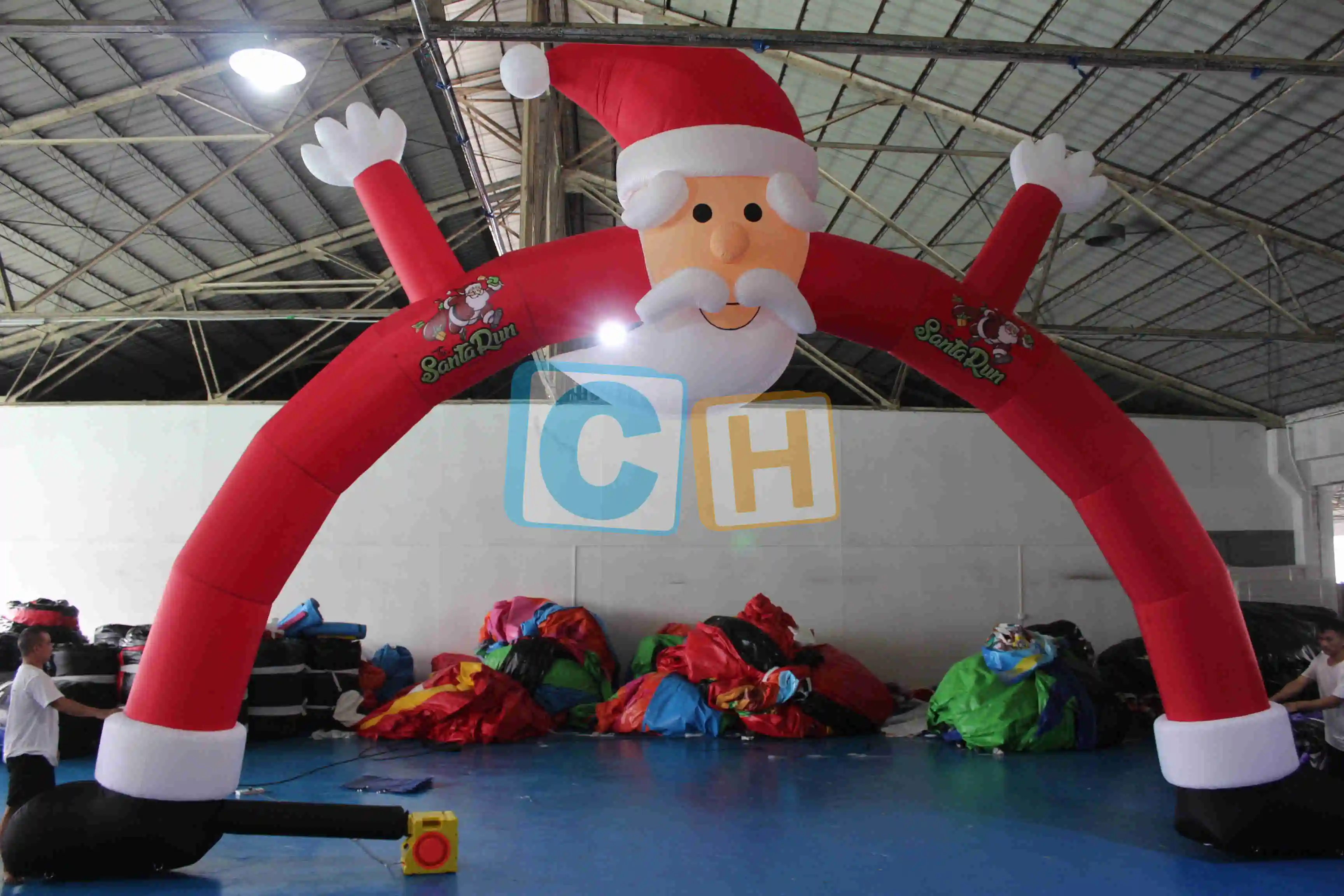 Arco inflable de PVC de Papá Noel para entrada, arco festivo para Navidad, alegría mágica, promoción al aire libre, soplador de aire Digital LED