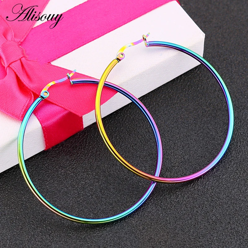 Alisouy 2PCS 15-75mm Hoop Earrings for Women Classice Round Gold Color Circle Women Jewelry Accessory Punk Brincos Pendientes image 6