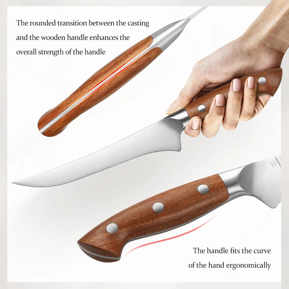 HEZHEN 7.3 Inches Fillet Knife German 1.4116 Steel Kitchen Filleting Knife Cutter Kitchen Tools Gift Box Redwood Handle