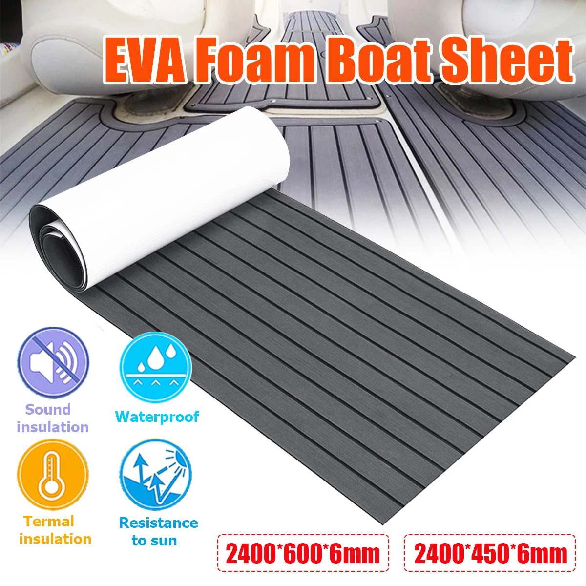 Pavimentazione per barche Schiuma EVA Teca finta Copriletto per ponte per barche Tappeto per pavimento marino antiscivolo autoadesivo per barca marina per auto 2400x600mm