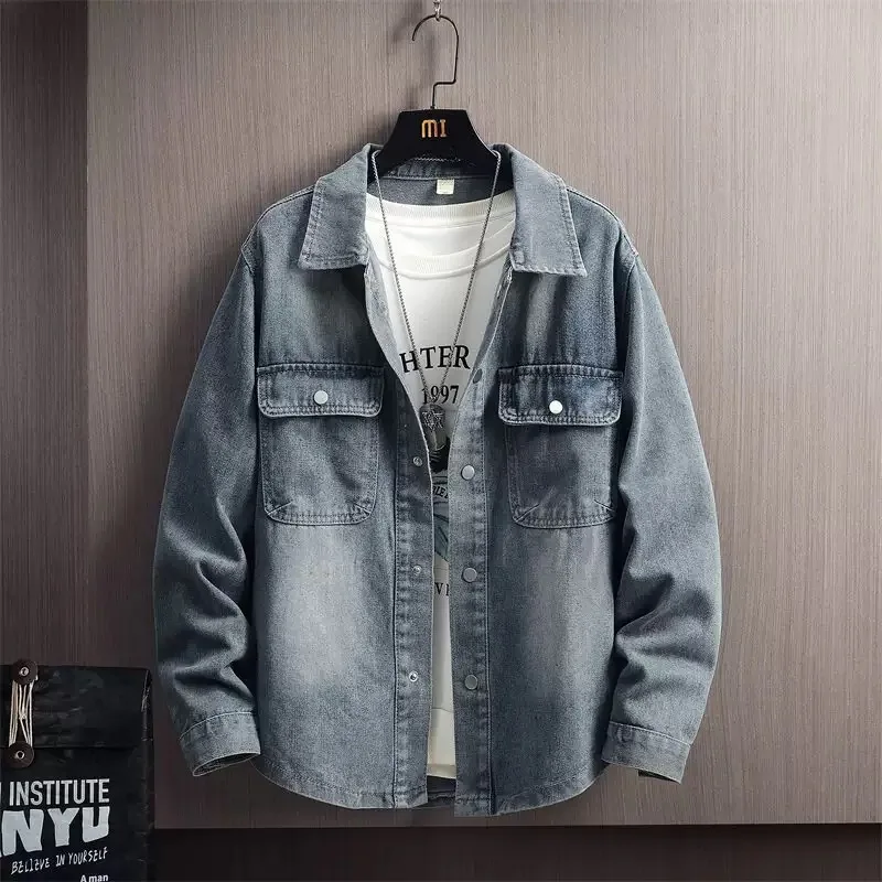 

Autumn and Spring New Fashion Solid Color Retro Sports Denim Jacket Men's Loose Comfortable Plus Size High Quality Outerwear