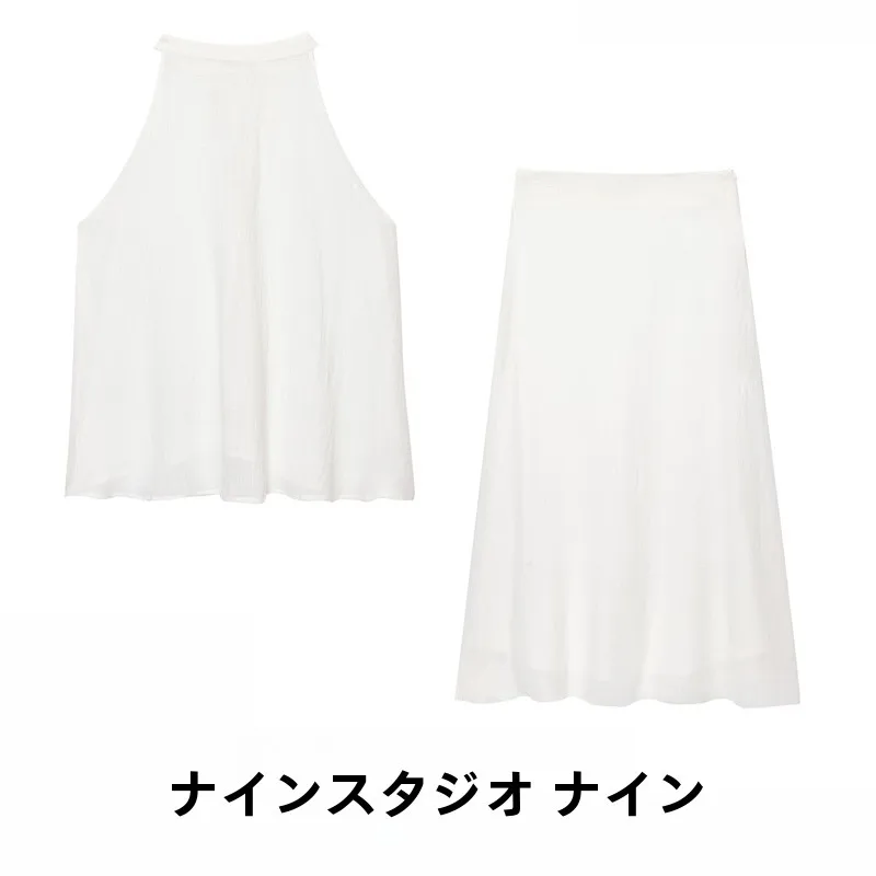 

Pure Linen Off-oulder Top And High-Waist Skirt Set Women's Faionable Ensemble round Ne ort Sve Long Pants