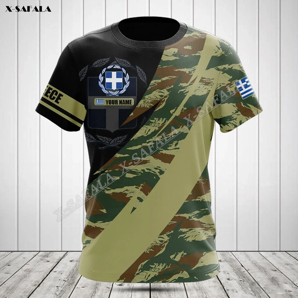 Greece Coat Of Arms Camo Fire 3D Full Print High Quality T-shirt Summer Round Neck Men Female Casual Top Shirt