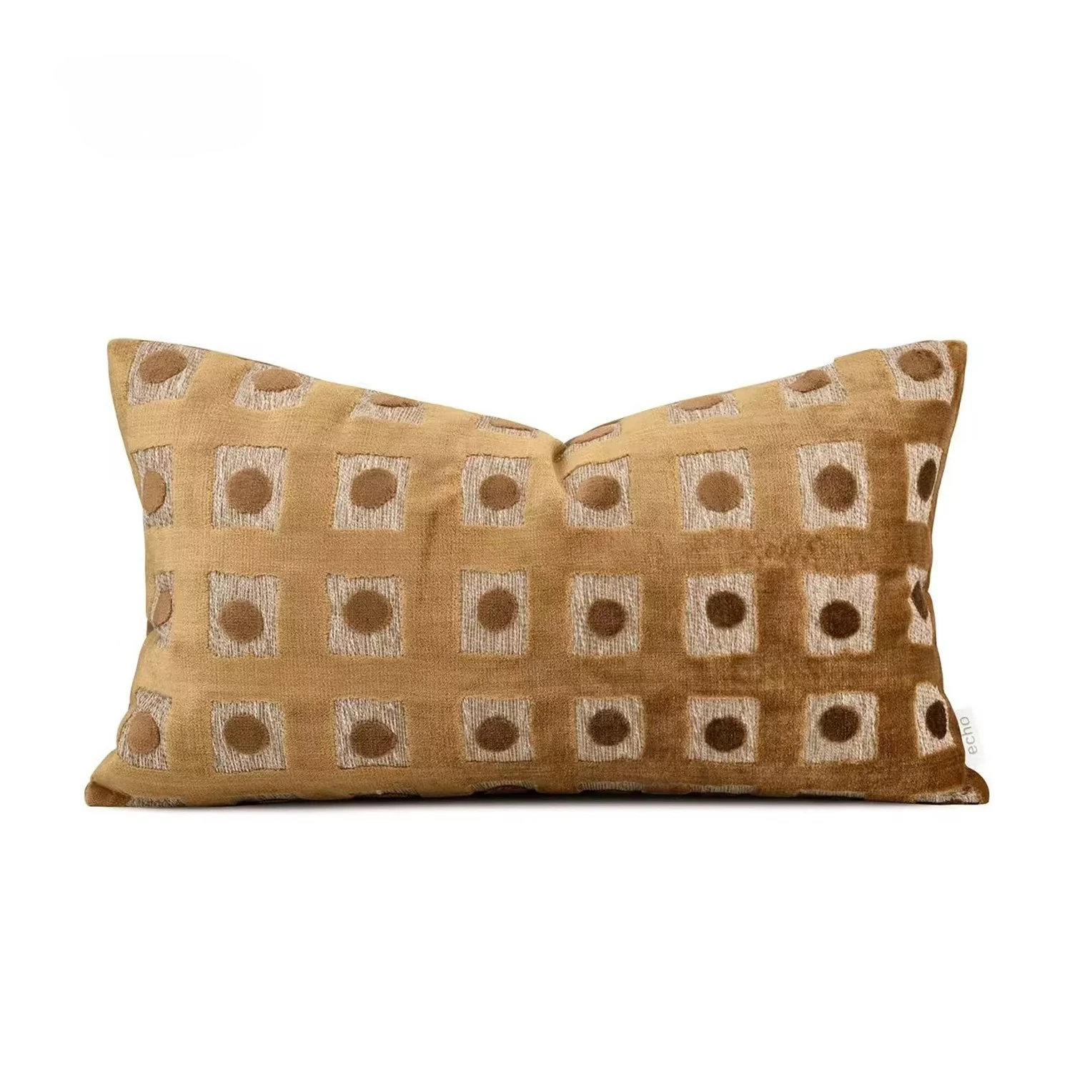 Showroom Woven Velvet Shrink-Resistant Geometric Cut-Pile Sofa Back Cushions Throw Pillows-Resort-Style Hotel Beige