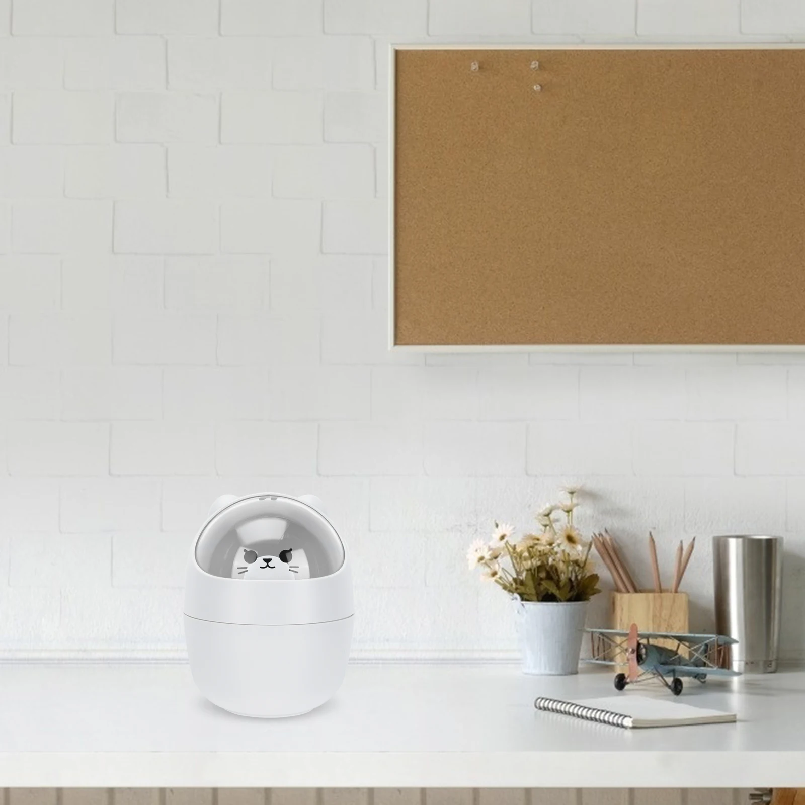 

Lovely Mini Plastic Desktop Trash Can Animal Design for Office Bathroom Vanity Countertop Space Saving Light Grey Waste