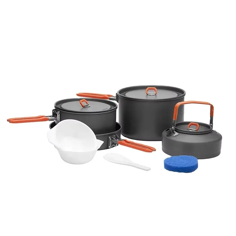 4 Kits Stainless Steel Camping Cookware Frying Pan 2 Pots and Kettles for Outdoor Cooking