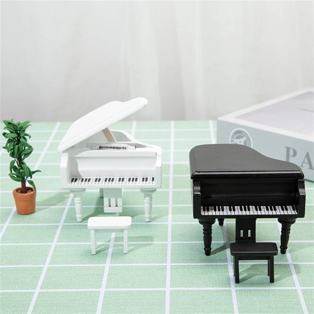 Mini Piano With Stool Musical Instrument Model Collection Decorative Ornaments Display Decor Miniature Retro Piano Set Drop Ship