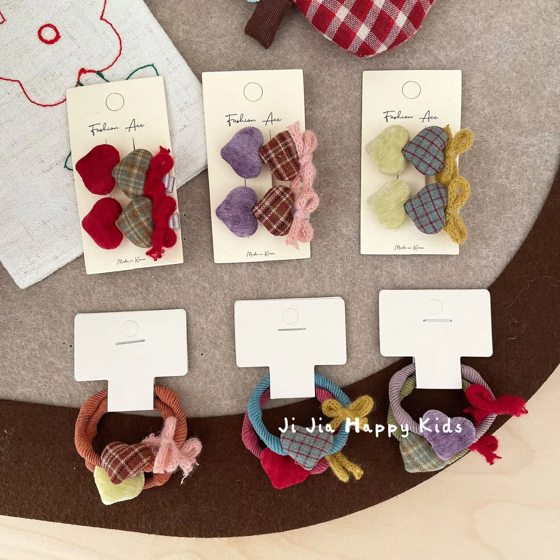 Hair Clips Hair Ties Kids Small Plaid Heart Bow Yarn Ponytail Bun Scrunchie Headwear Accessories Lightweight Sweet Daily