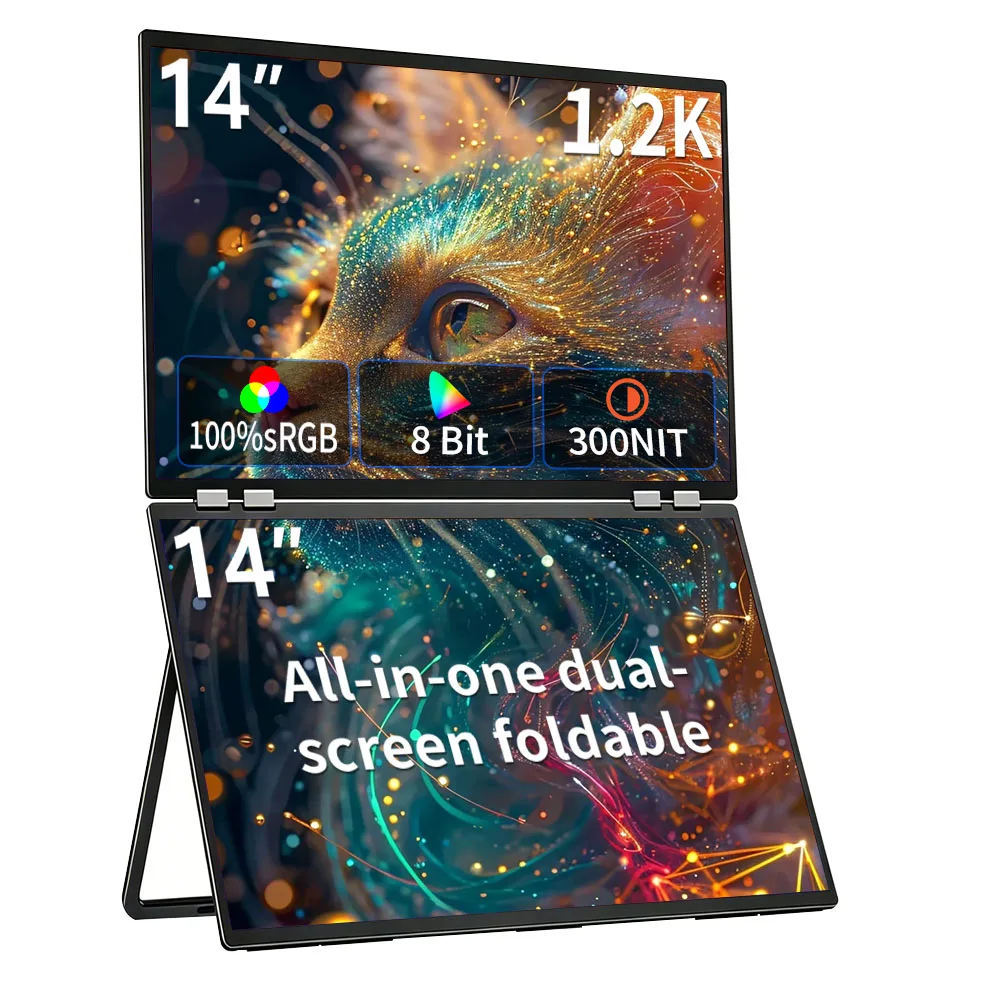 14 Inch 1.2K Dual-screen Portable Monitor IPS HDR 100%SRGB Compatible with Tiptop PS4/5 Swicth Xbox