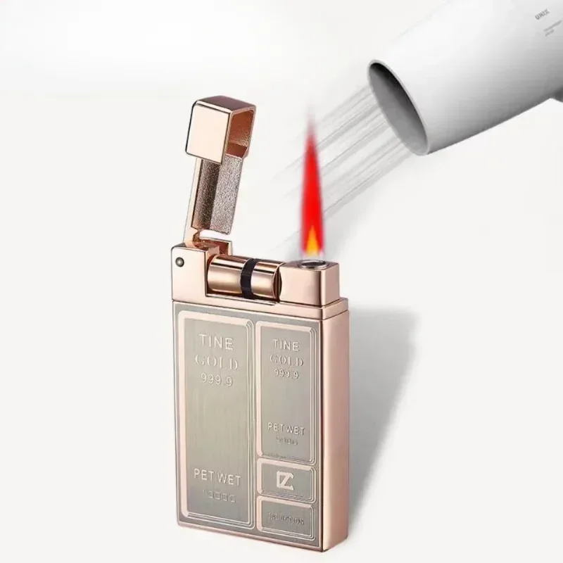 New Gear Roller Touch Electronic Induction Metal Outdoor Windproof Butane Gas Lighter Turbo Torch Jet Red Flame Electric Lighter