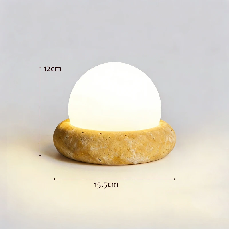 Rechargeable Cream Yellow Travertine Table Lamp - Bedside Night Light Desktop Decor Atmosphere Lamp for Bedroom & Living Room