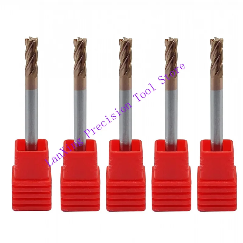 5pcs HRC55 tip Diameter 4mm 4 Flute End Mill Milling Cutter Bit Tungsten Steel Coating Square Carbide Milling Cutter