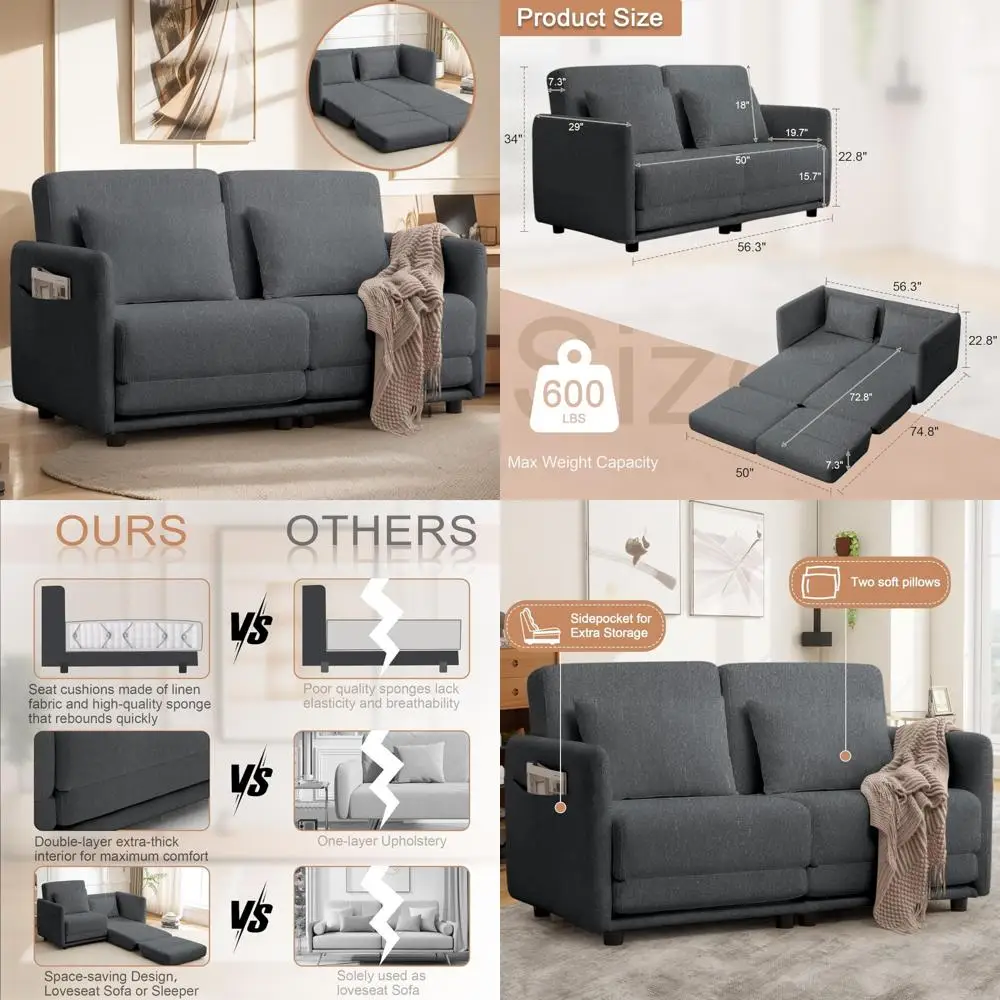 Small Full Size Futon Sofa Bed by GEEYOO, Convertible Loveseat