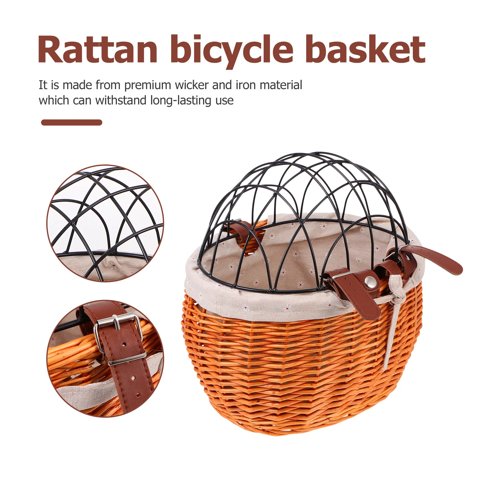 

1Pcs Rattan Woven Bike Basket Sturdy Front Carrier Removable Pet Storage Pannier Suitable for Outdoor Riding Bike Front Basket