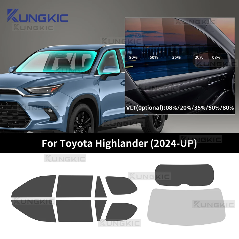 

Для Toyota Highlander 2024 2025, предварительно вырезанная, простая установка, комплект тонировочной пленки для окон автомобиля, тонированная пленка на солнечной энергии, защита от тепла и ультрафиолета