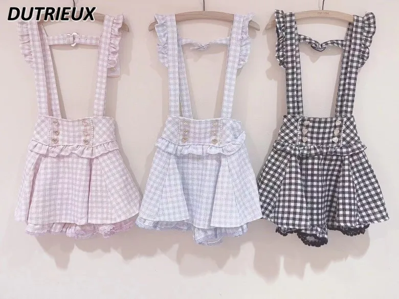 Imagem -06 - Saia Japonesa de Suspensão Rojita para Meninas Saia Lolita de Camada Dupla Impressa Houndstooth Casual de Renda Fofa e Doce para Mulheres