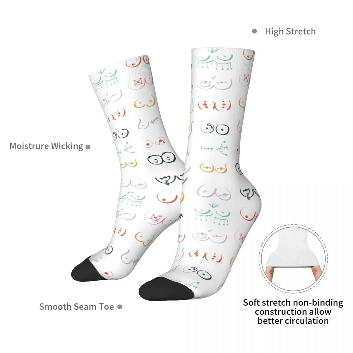 Pastel Boobs Piercing Drawing Socks Harajuku Super Soft Stockings All Season Long Socks Accessories for Unisex Gifts