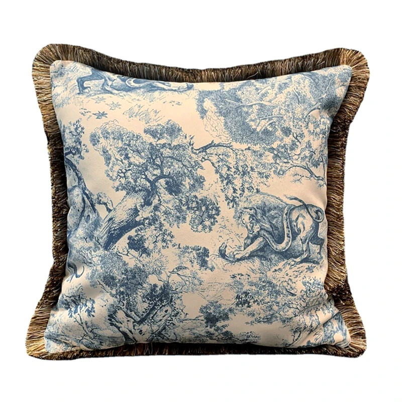 

Summer Vintage Animal Plant Heavy Chenille Woven Sofa Chair Gray Blue Home Store Decorative Pillow Case 45X45 cm