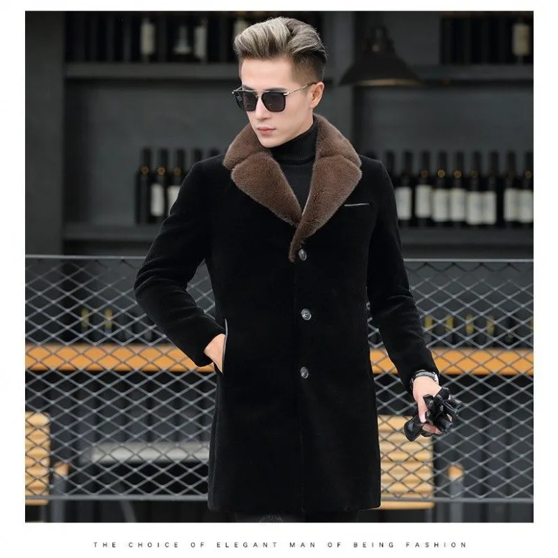 

Winter Mink Fur Coat Suit Collar Men's Loose Oversized Leather Jacket Medium To Long Length Thick and Warm Windbreaker