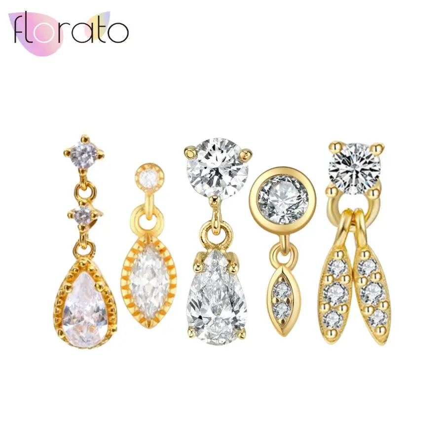 

925 Sterling Silver Needl Light luxury Niche Leaf Water Drop Geometric Zircon Pendant Earrings Women's Wedding Earrings Jewelry