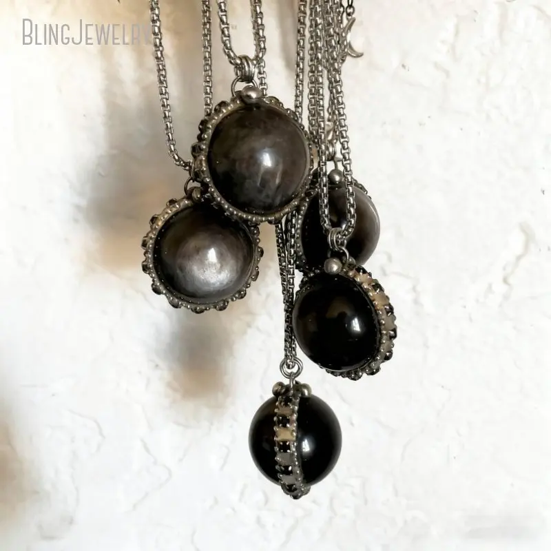 10pcs WitchCraft Collar Healing Obsidian Crystal Sphere Ball Talisman Necklace Goth Amulet Women Men Y2K Jewelry view 4