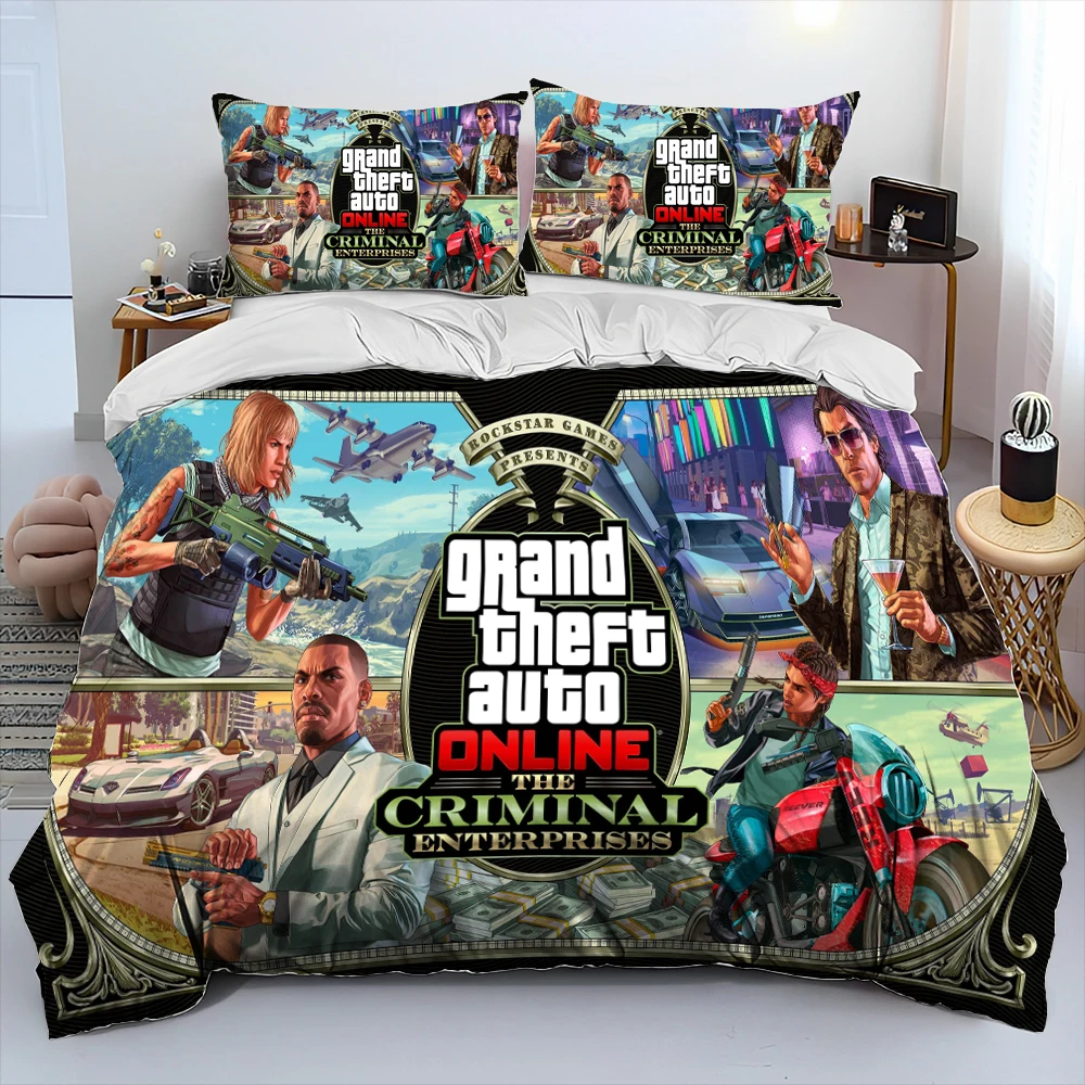 3D Grand Theft Auto GTA Game Gamer Comforter Bedding Set,Duvet Cover Bed Set Quilt Cover Pillowcase,king Queen Size Bedding Set