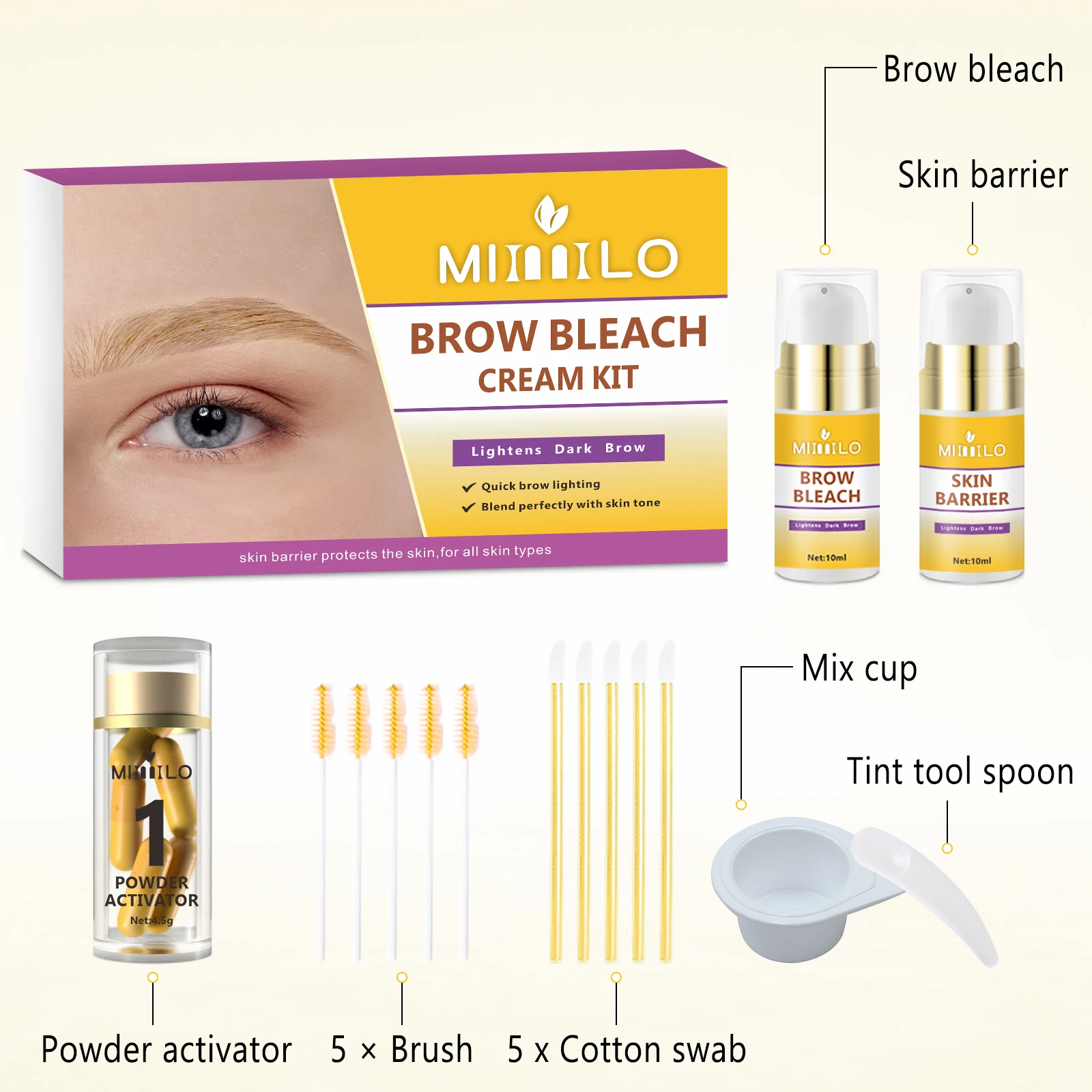 眉毛漂白キット、より良い眉毛の形とマッチングの服、優しい - 肌保護バリア付き、短いプロセス