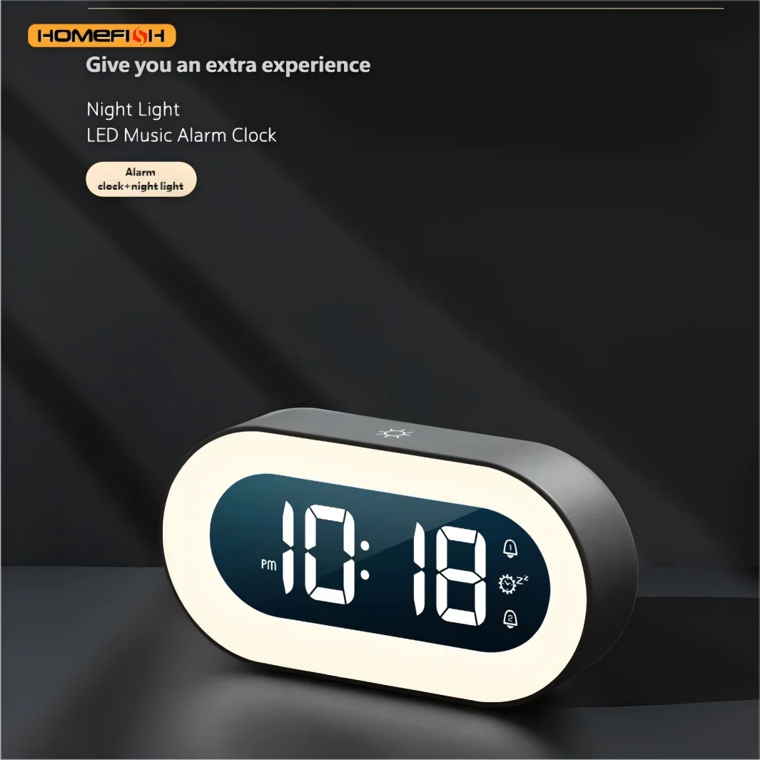 

Многофункциональный электронный будильник-ночник HOMEFISH с LED-подсветкой для спальни, бесшумный, популярный среди студентов