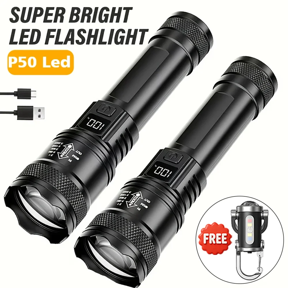 

Мощный светодиодный фонарик, перезаряжаемый через USB фонарь с дисплеем, масштабируемый светильник с батареей, фонарь для кемпинга и пешего туризма, аварийная лампа