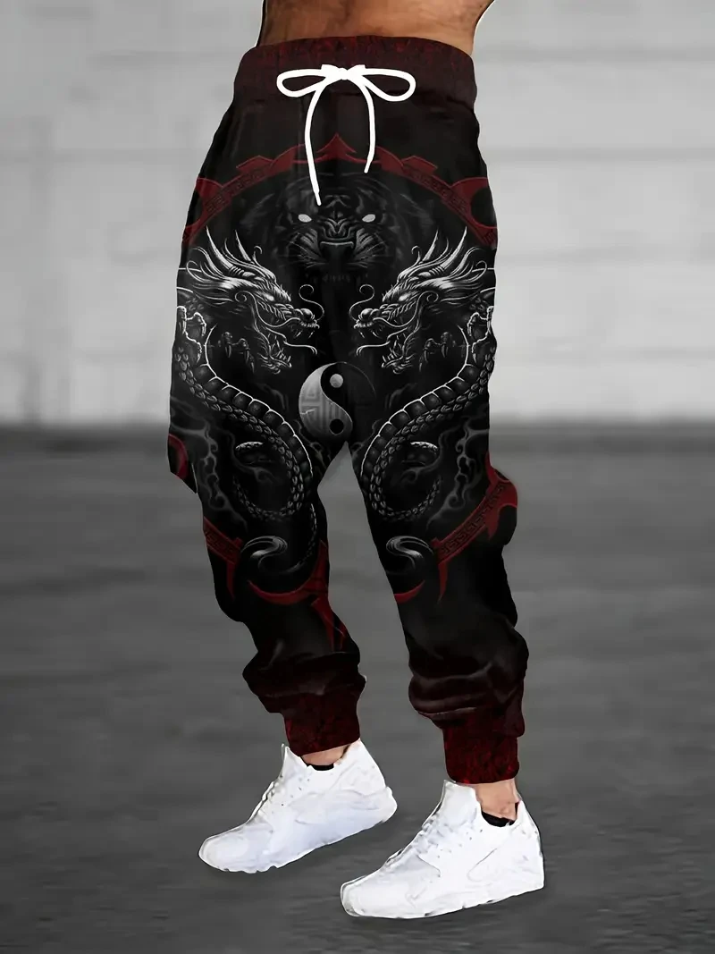 

Men Casual Joggers-Taiji Dragon 3D Printing-Sweatpants Loose Fit Sport Gym Training Track Pants Elastic Waist Drawstring Pocket