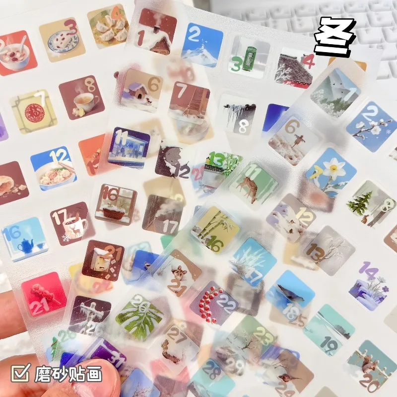12 Sheets Four Seasons Story Date Number Stickers Student Journal Water Bottle Laptop Decor Decals