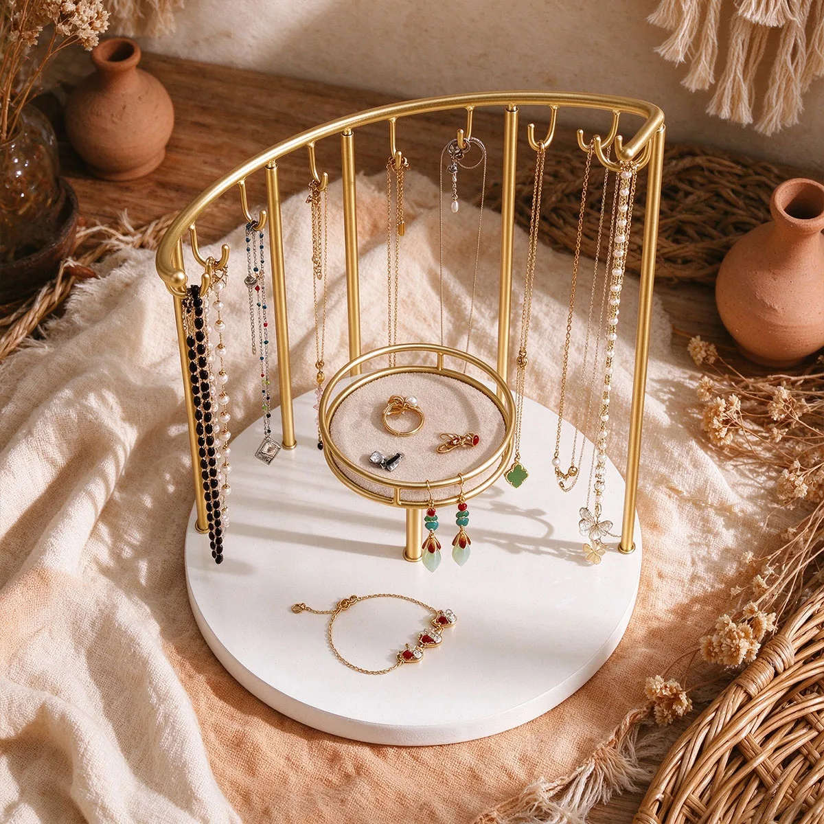 Gold detachable jewelry storage rack desktop earrings necklace bracelet display rack dressing table jewelry hanging rack