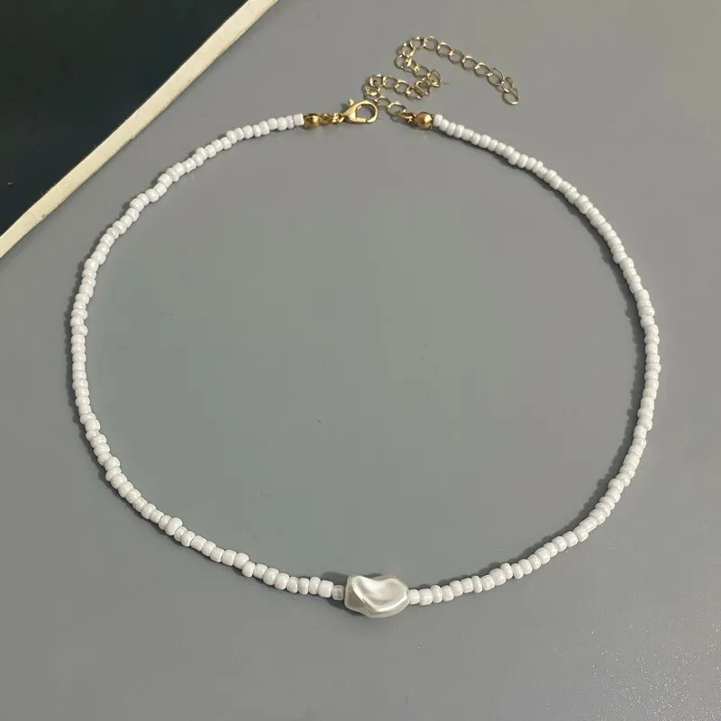 Fashion Boho Beads Necklace Women Imitation Pearl Seed Beaded Strand Short Choker Necklace Handmade Female Jewelry Wholesale image 6