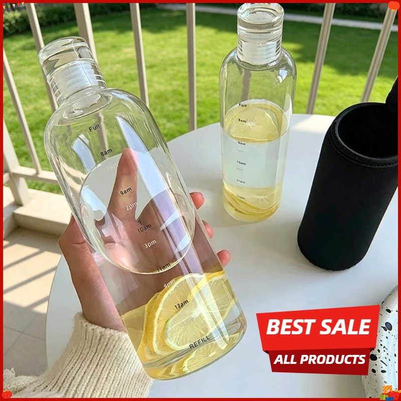 Transparent Plastic Water Bottle with Time Scale Large Capacity Leakproof Drink Bottle Drop-resistant Drink Cup For Sport Travel