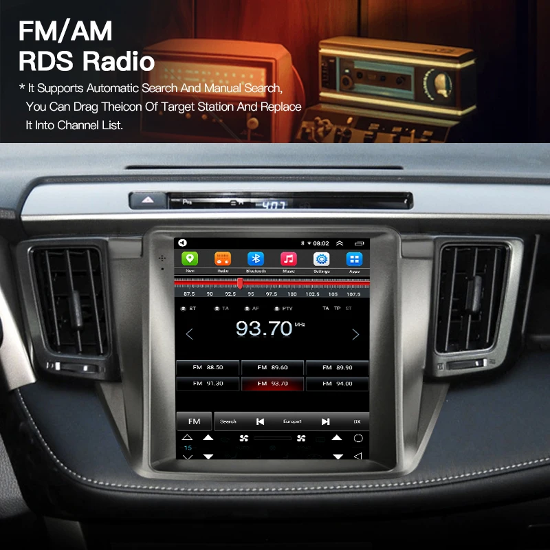 Autoradio pour Toyota RAV4 2012-2019, Carplay, Android, Auto, Stéréo, Lecteur de Limitation pour les Placements, Style Stéréo, Navigation Wifi