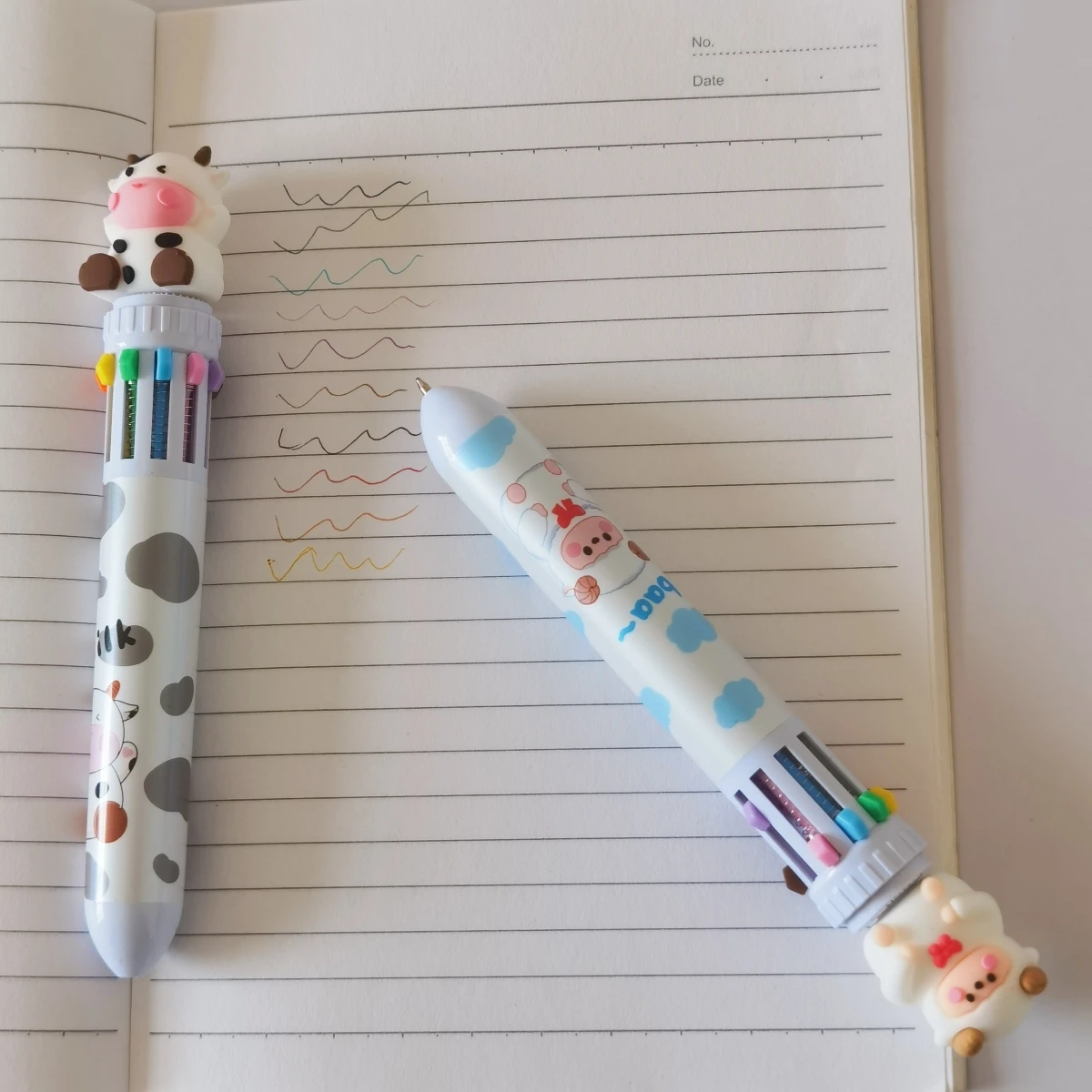 筆記具 mima Kawaii牛羊のちらつきボールペン、マルチカラーペン、筆記、学校
