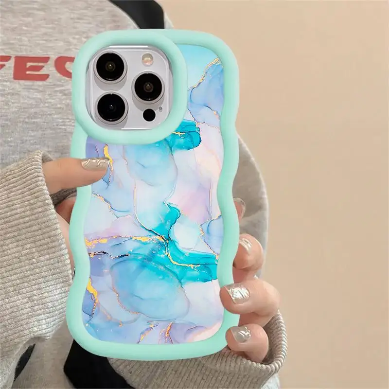 Luxury Purple Blue Marble Art Macaron Waves Phone Case for iPhone 16 15 14 13 12 11 pro Max XS X 7 8 plus Silicone Candy Cover