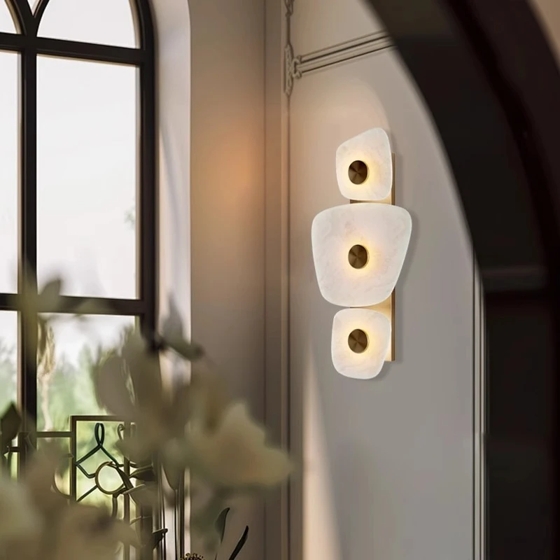 Spanish Designer Light Luxury Style Marble Wall Lamps for Study Corner Elegant Artistic with Plug Metallic Luster Wall Sconces