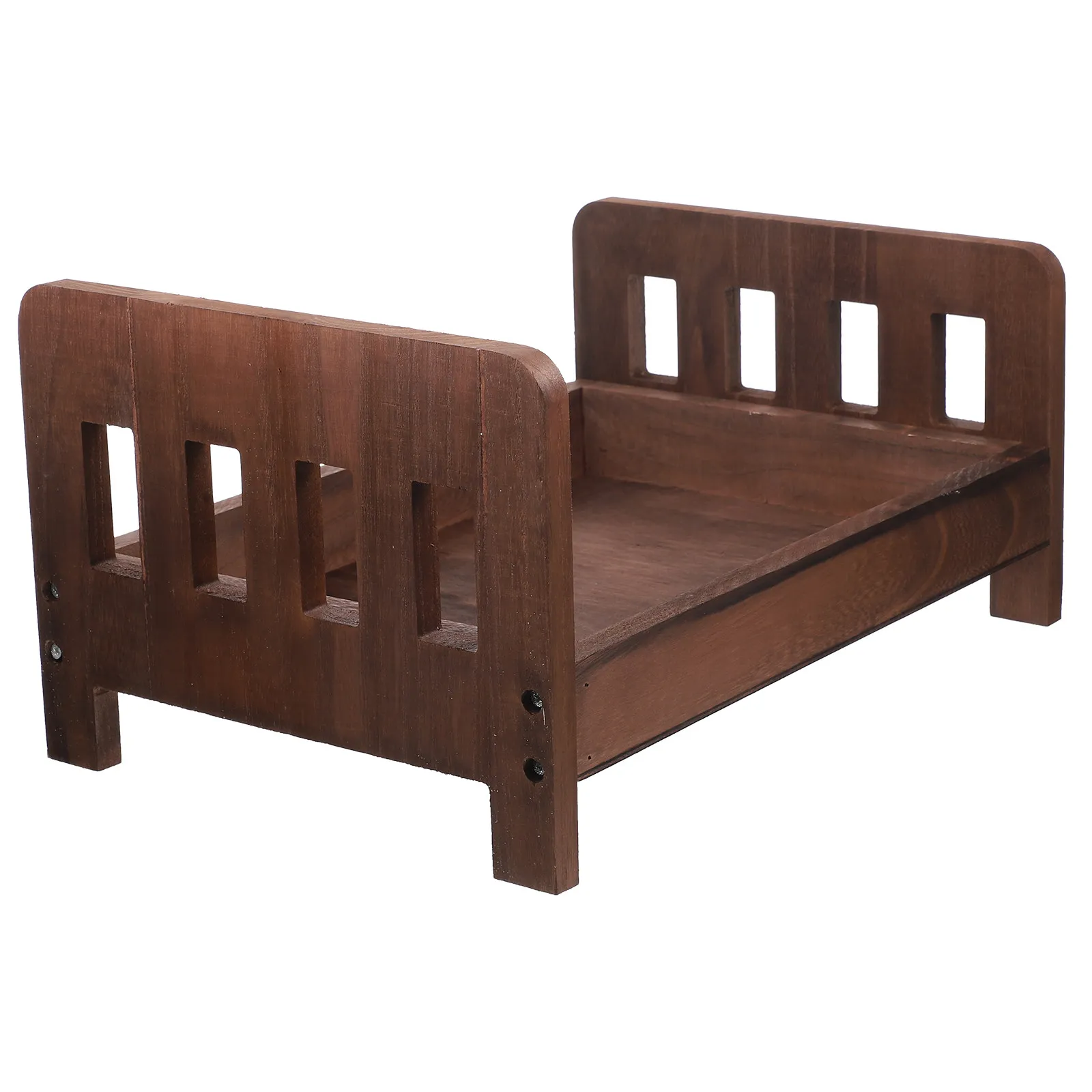 Mini Wooden Bed Photography Prop for Newborn Baby Photo Shoot Delicate Sturdy Craftsmanship Smooth Safe Decorative Vintage Style