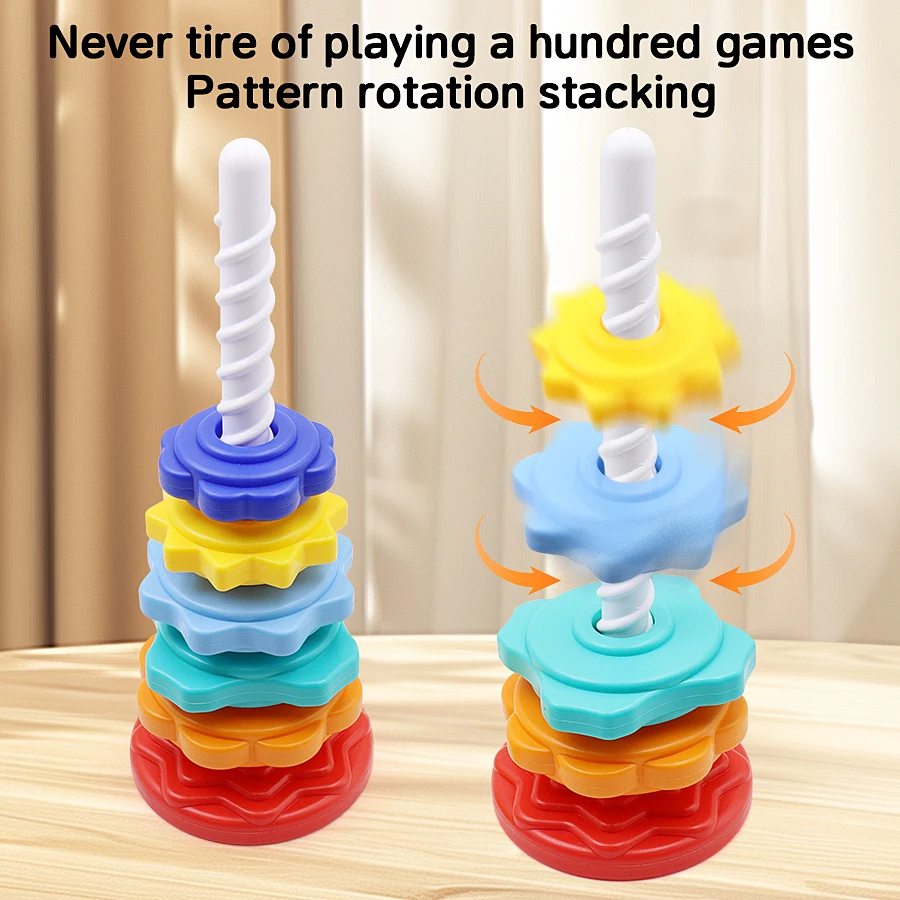 Rainbow colored rotating tower toy - Multi part detachable stacked educational toy - Halloween, early education Christmas gift