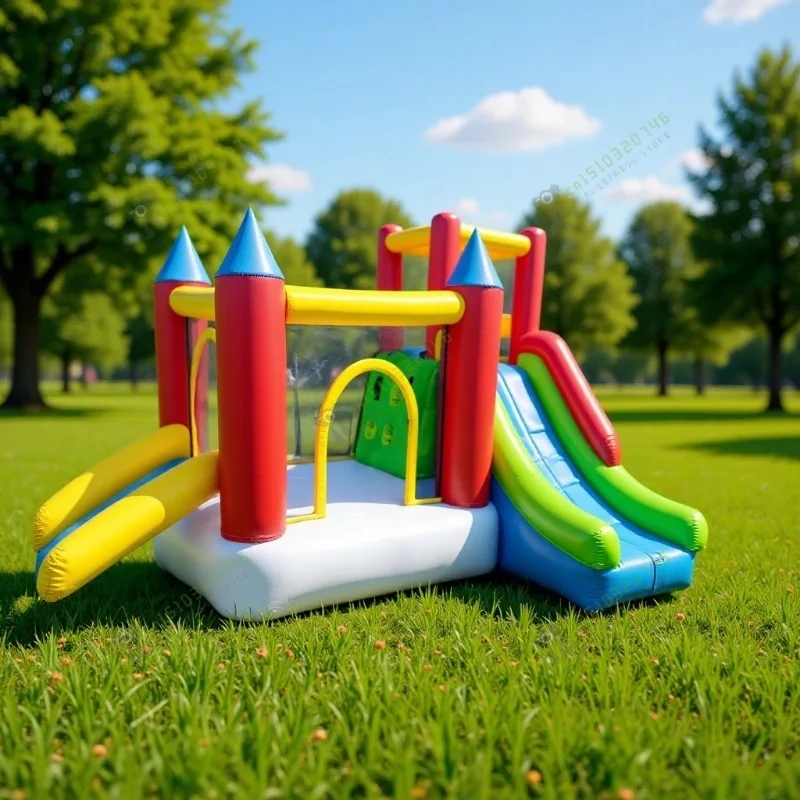 

Детский надувной замок-вышибала с горкой, дом для прыжков на открытом воздухе, распыление воды, ткань Оксфорд для детского сада