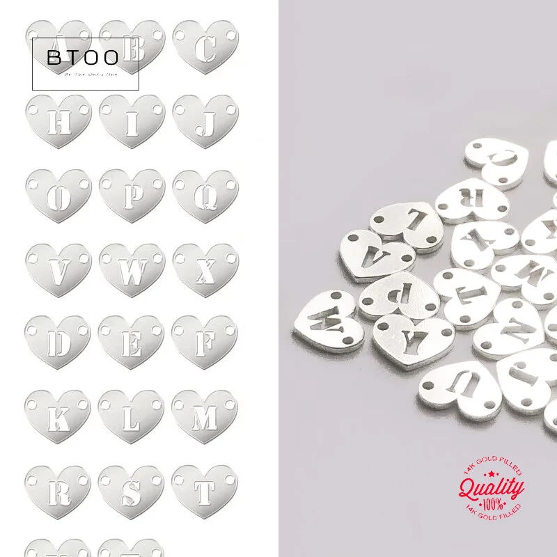 925 Sterling Silver A-Z Letter Heart Charm Connector For Bracelet Necklace Earring DIY Jewelry Findings Handmade Accessories