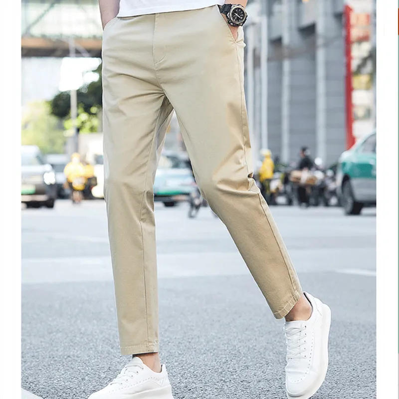 Summer Ankle Length Casual Pants Mens Clothing Stretch Black Green Suit Trousers For Men Korea 2022 Breathable Designer Pants