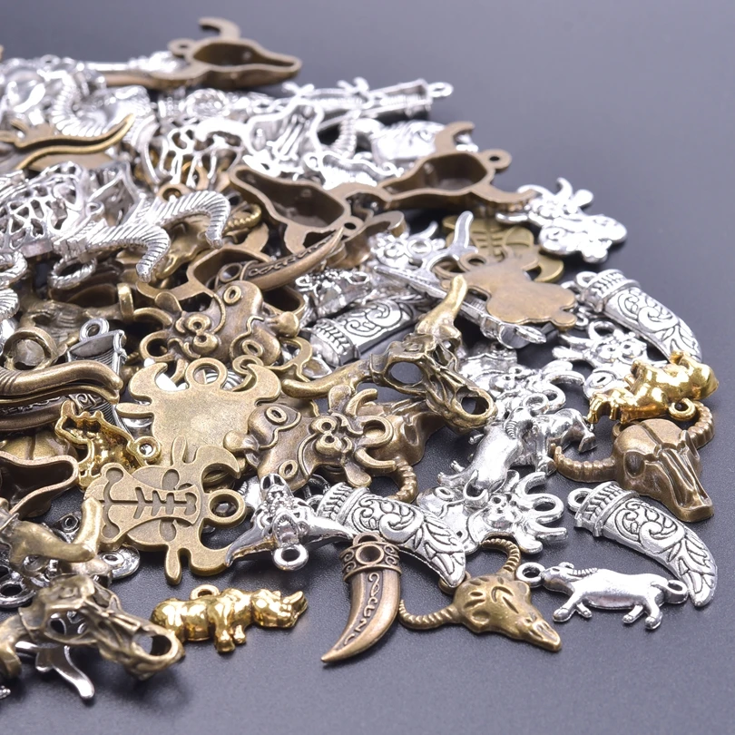 10PCS Vintage Horn Alloy DIY Handmade Pendant Stylish Jewelry Charms Earrings And Bracelet Accessories