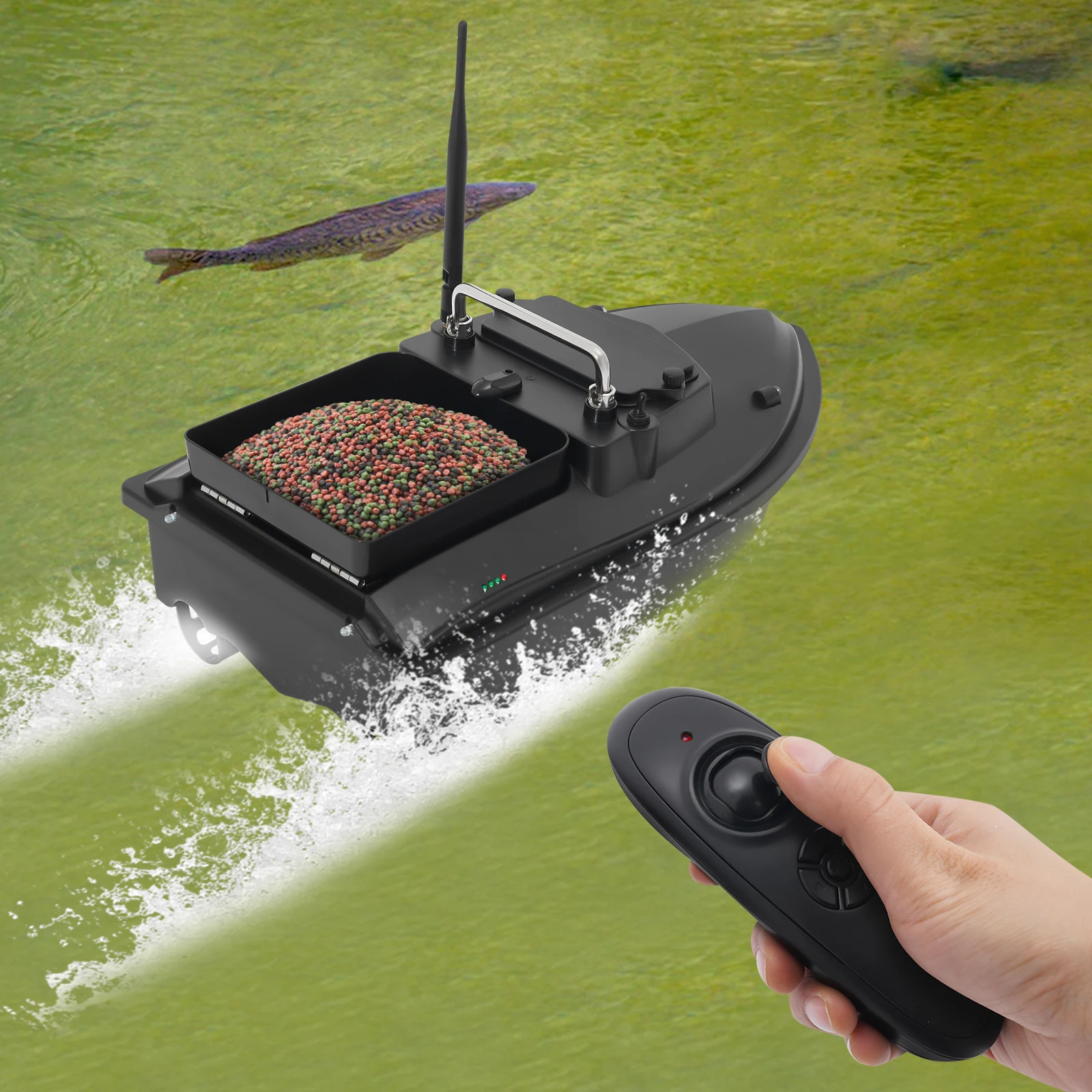 

Dual Motor Fishing Bait Boat w/2 Batteries & Bait Boat Bag & 500m Remote Control for Pool, Lake, Reservoirs, Seas 1.5kg Loading