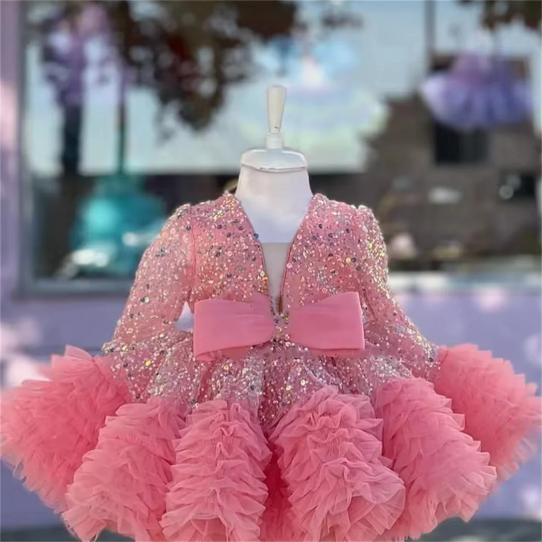 Customized Pink Princess Dress Gorgeous and Elegant Birthday Party Prom Evening Dress Host Model Walk Show Performance Dress