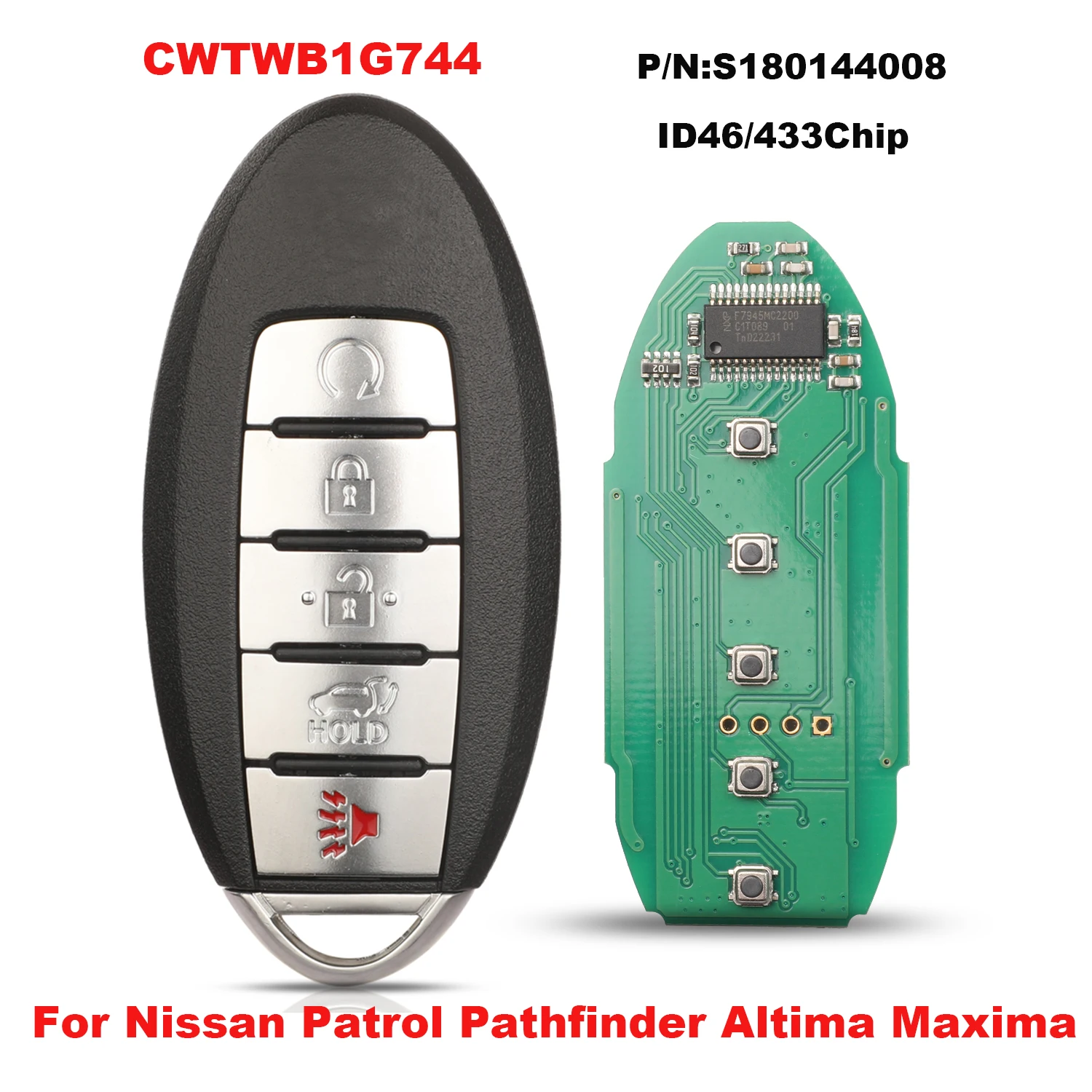 Jingyuqin CWTWB1G744 S180144008 klucz samochodowy dla Nissan Patrol Pathfinder Altima Maxima 433Mhz ID46 Chip inteligentny 5 przycisków