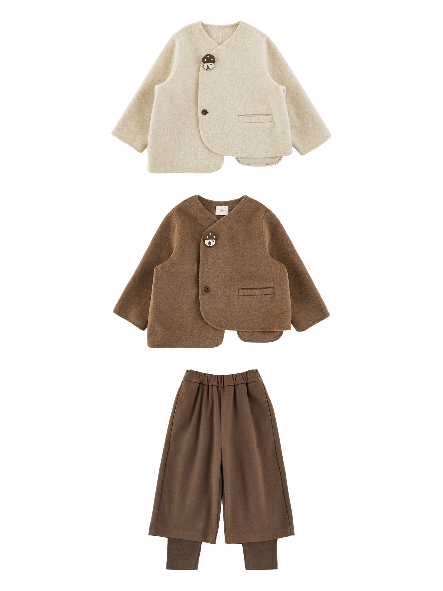 Christmas Girls Wool Blend Set Chic Coat Flowy Pants 2025 Holiday Gift Outfit 1-7Y Winter