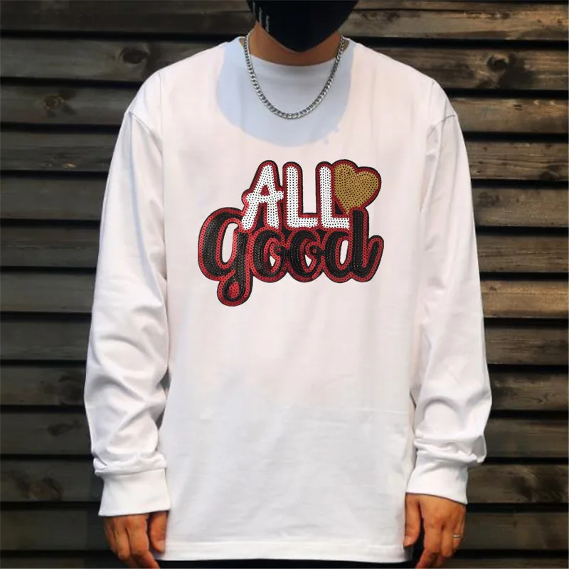 Clothing Women Shirt Top Diy Letter Patch Black Red Sequins deal with it T-shirt Iron on Patches for clothes Stickers